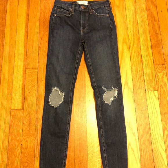 Free People Dark Blue Ripped Skinny Jeans - Picture 3 of 11